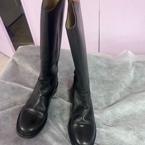 Chanel black leather knee boots 37 1/2